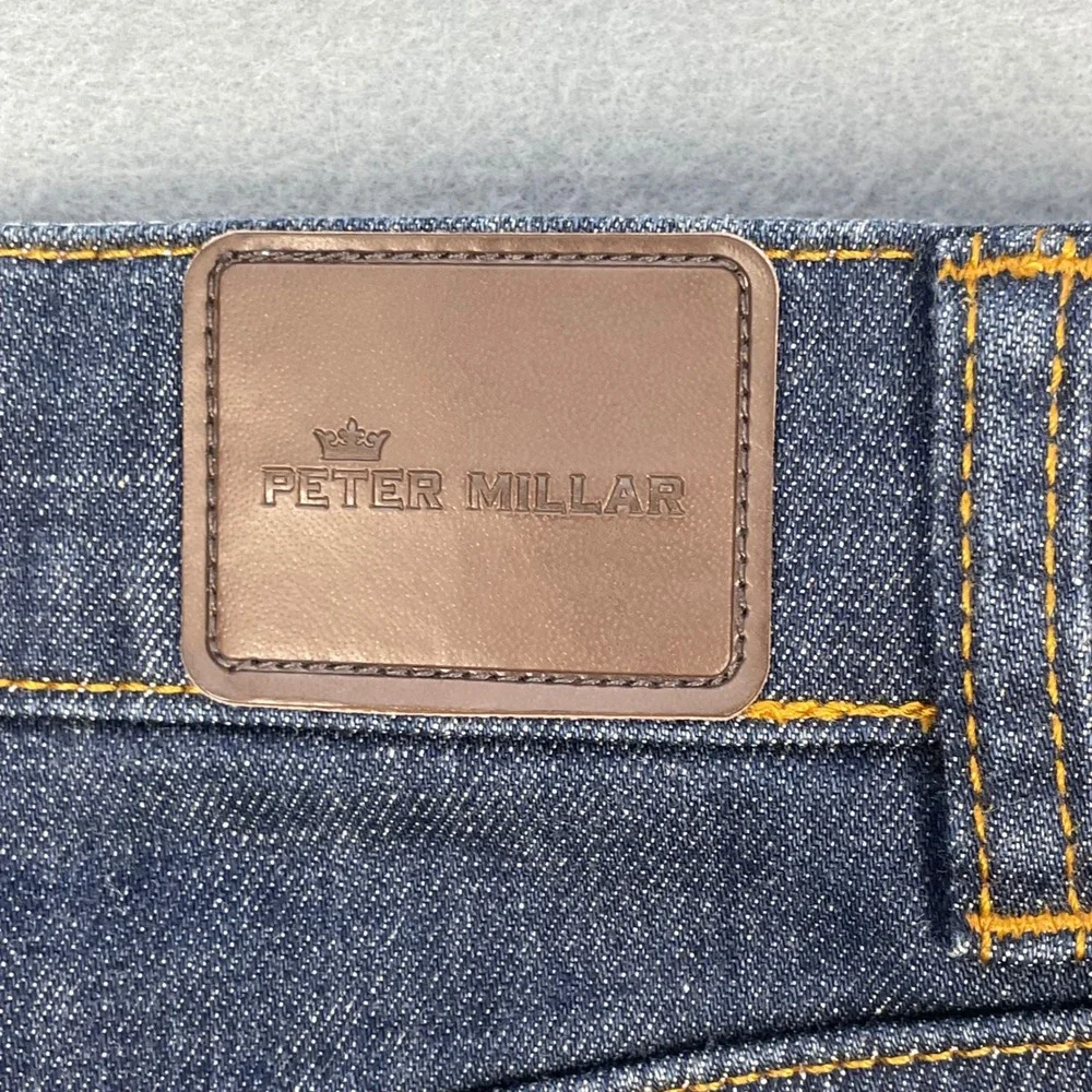 Peter Millar Blue Stretch Straight Leg Cotton Blend Denim Jeans Mens 32 Preppy